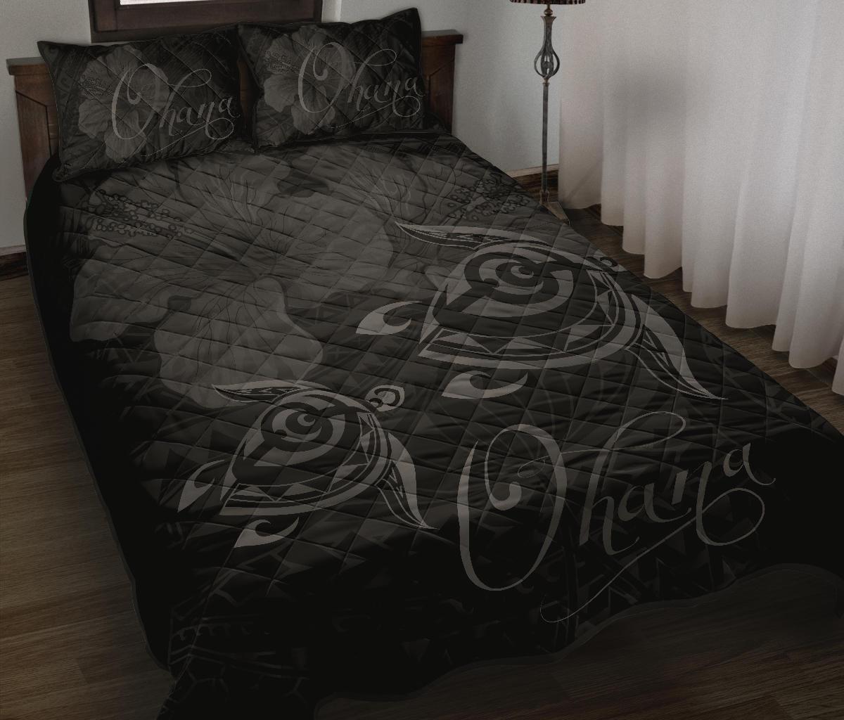 Hawaii Turtle Ohana Hibiscus Poly Quilt Bed Set Gray - Polynesian Pride