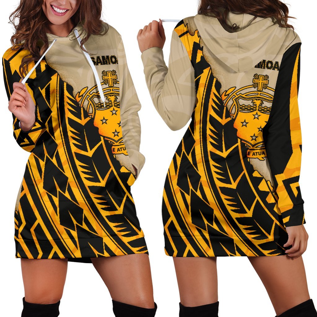 Samoa Women's Hoodie Dress - Polynesian Wild Style Gold - Polynesian Pride