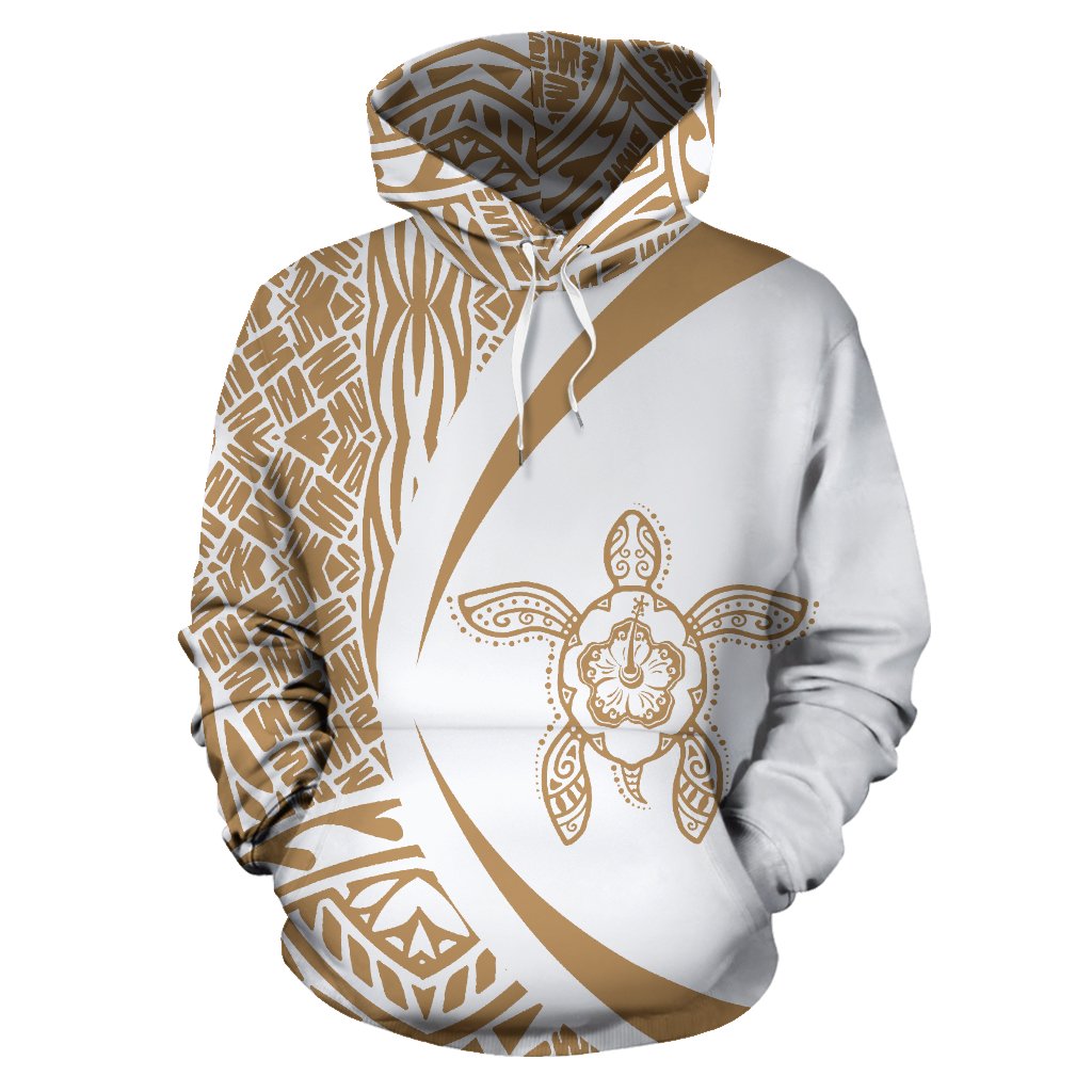 Hawaii Turtle Polynesian Hoodie Circle Style Golden and White - Polynesian Pride