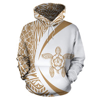 Hawaii Turtle Polynesian Hoodie Circle Style Golden and White - Polynesian Pride