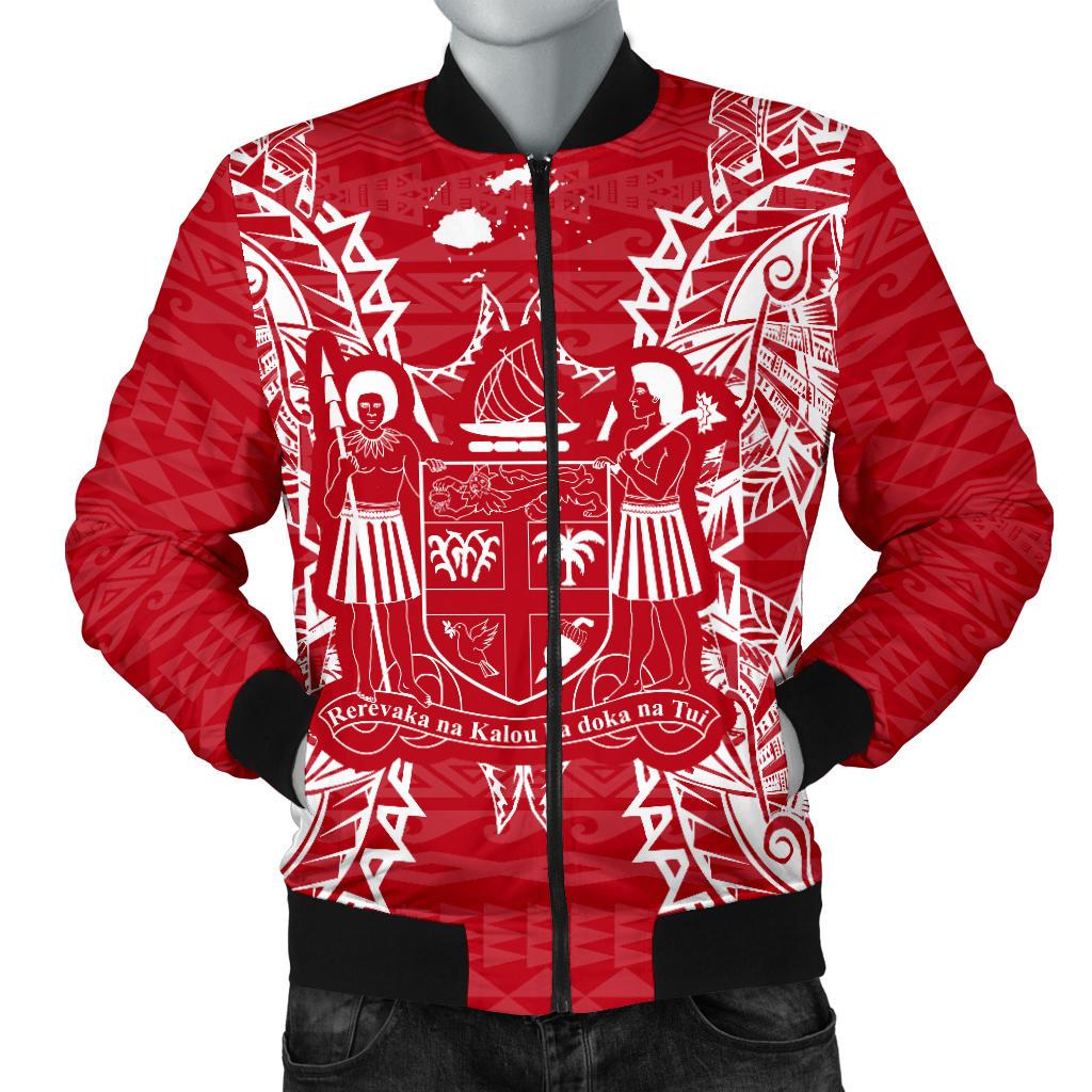 Fiji Polynesian Men's Bomber Jacket Map Red White Red - Polynesian Pride