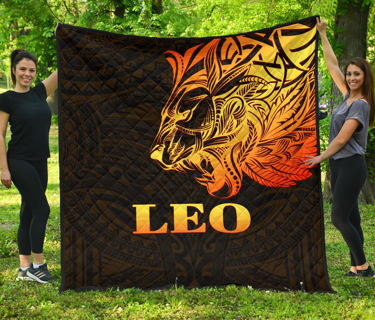 Sun In Leo Zodiac Premium Quilt Polynesian Tattoo Simple - Orange Black Orange - Polynesian Pride