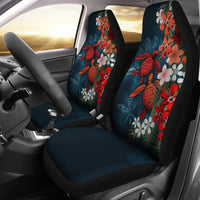 Kanaka Maoli (Hawaiian) Car Seat Covers - Sea Turtle Tropical Hibiscus And Plumeria Red - Polynesian Pride