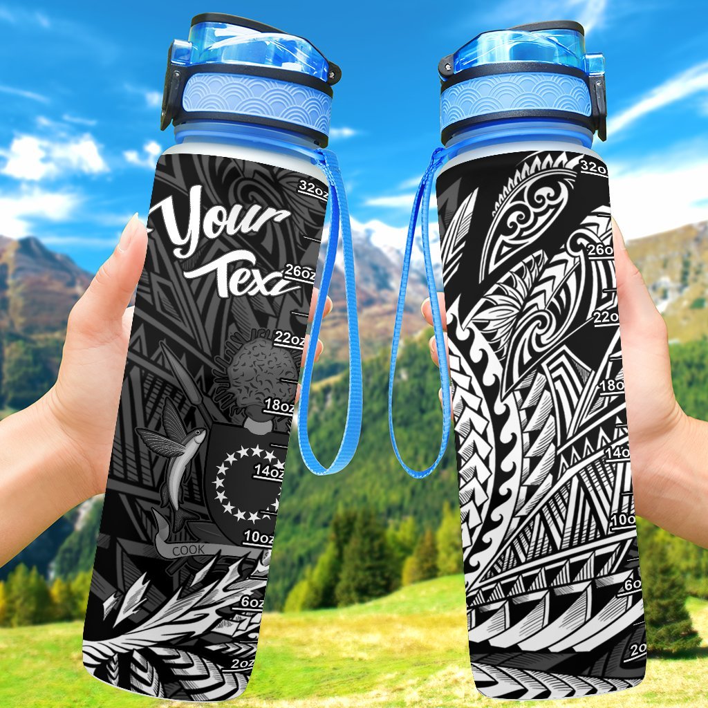 Cook Islands Custom Personalised Hydro Tracking Bottle - Wing Style Hydro Tracking Bottle - Cook Islands 32oz Large Black - Polynesian Pride