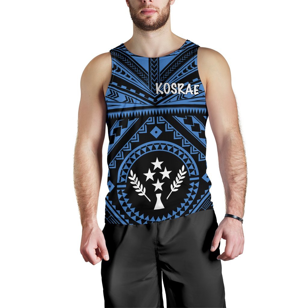 Kosrae Men's Tank Top - Kosrae Flag In Polynesian Tattoo Style (Blue) - Polynesian Pride