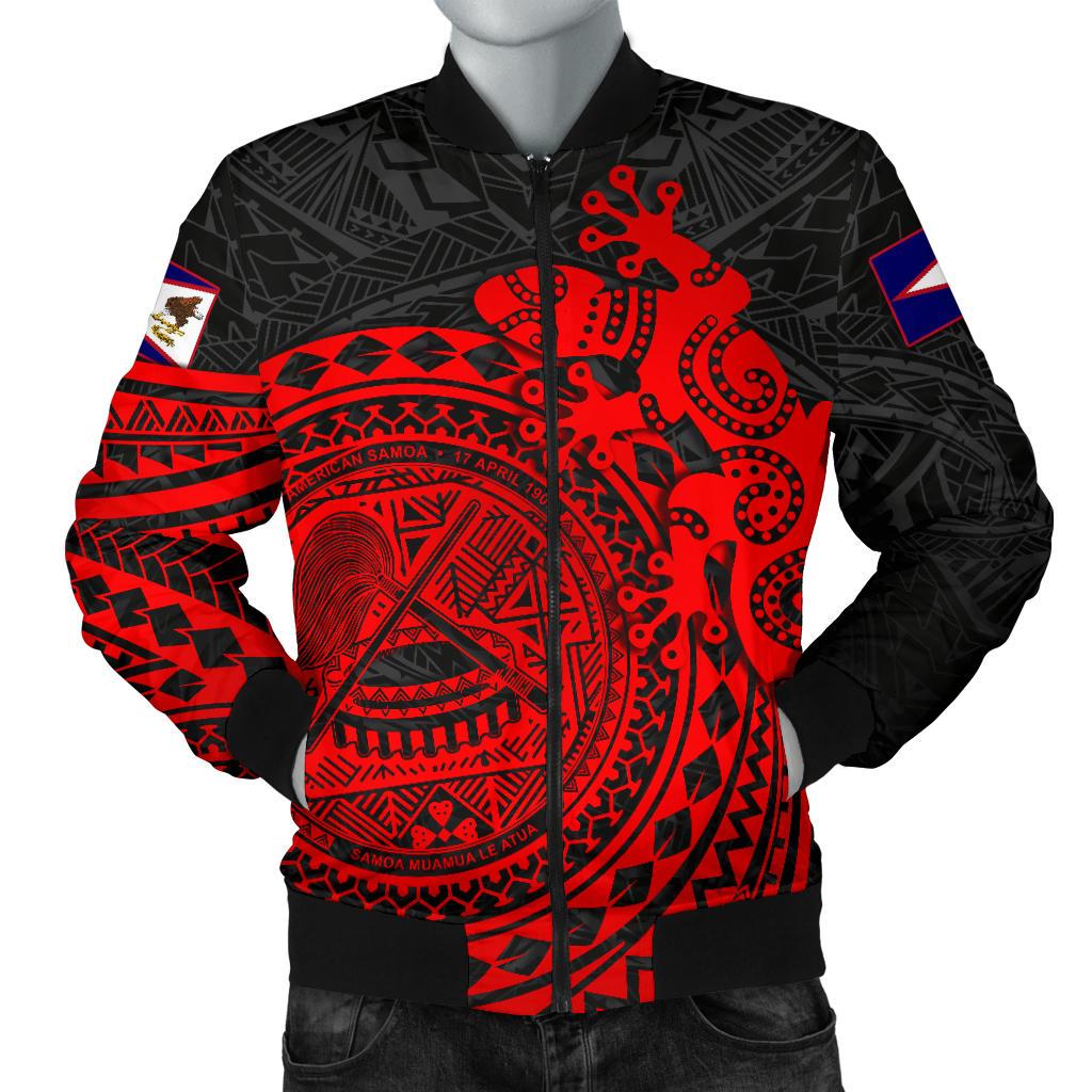 American Samoa Men's Bomber Jacket - Polynesian Lizard Red - Polynesian Pride