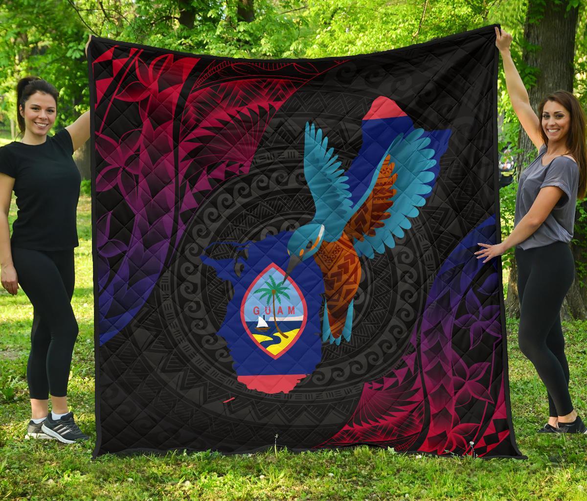 Guam Premium Quilt - KingFisher Bird With Map Black - Polynesian Pride