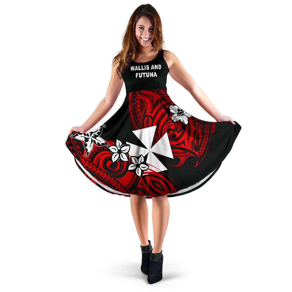 Wallis and Futuna Rugby Women's Dress Unique Vibes Midi Dress Red - Polynesian Pride