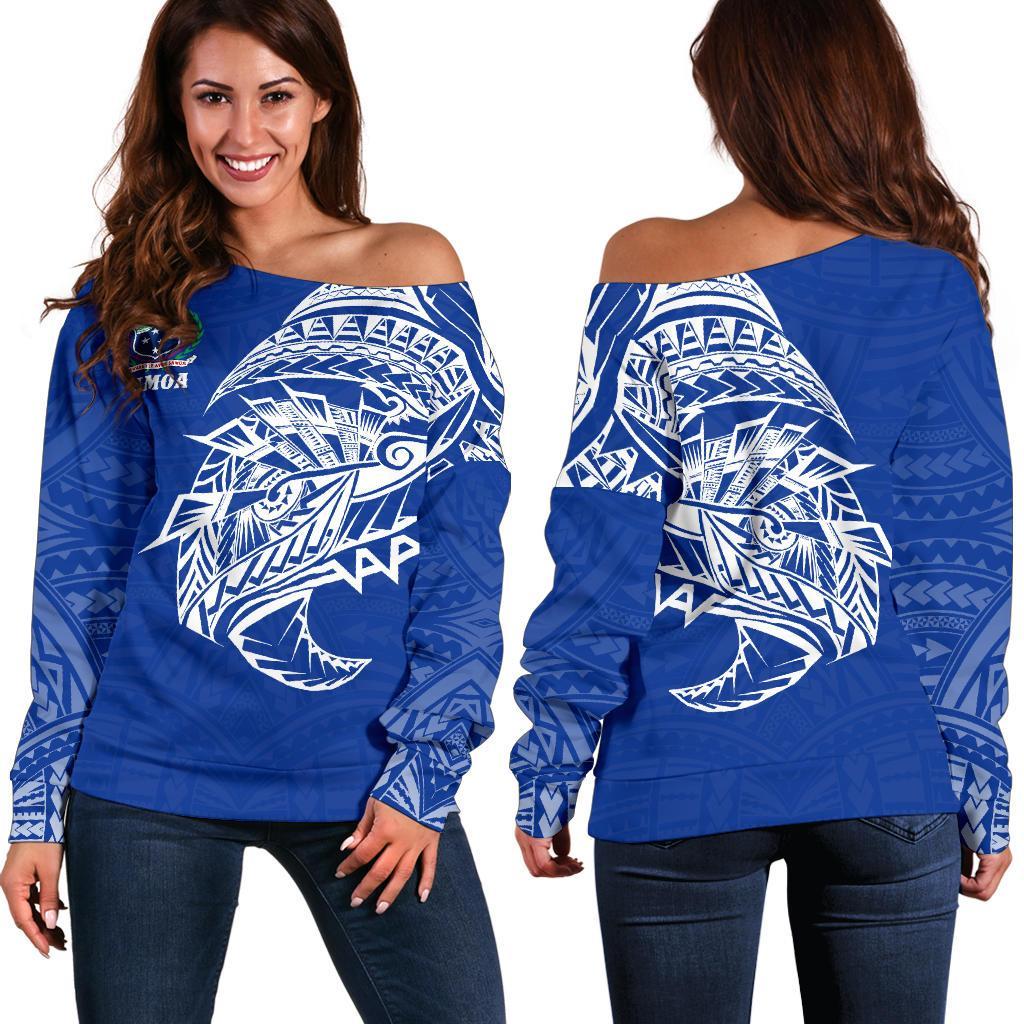 Samoa Tattoo Off Shoulder Sweater Rugby Style K4 Blue - Polynesian Pride