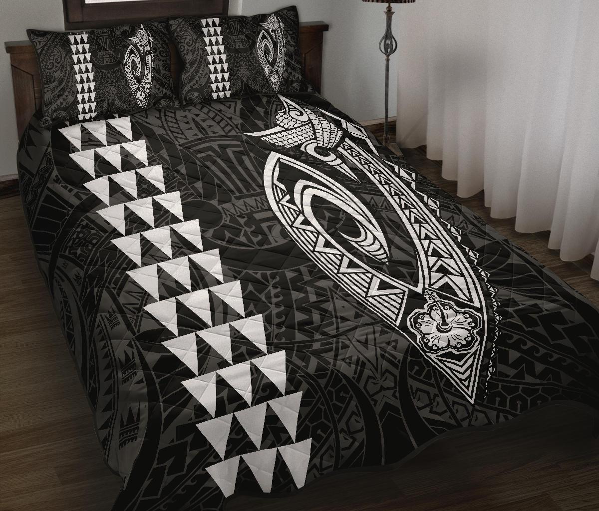 Hawaii Kakau Makau Fish Hook Polynesian Quilt Bed Set - White - Polynesian Pride