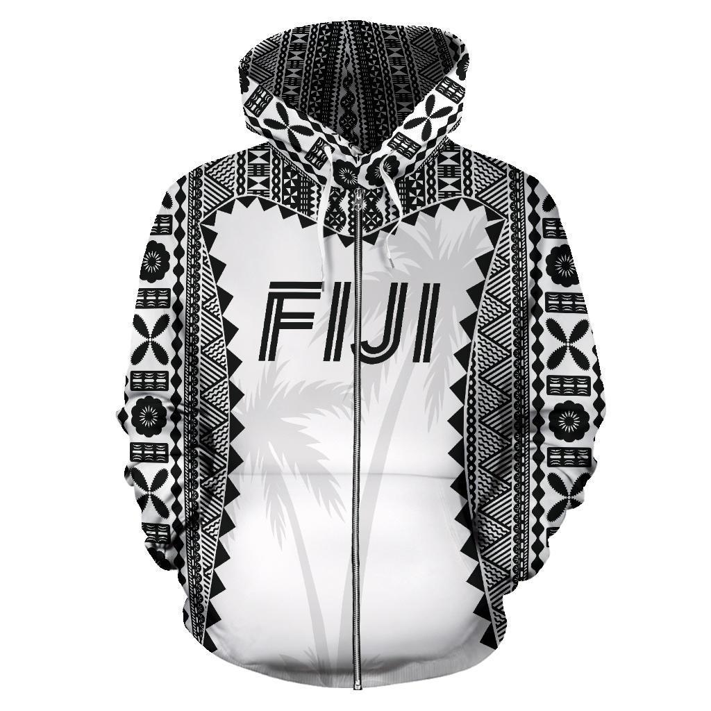 Fiji Tapa Zip up Hoodie Fiji Coat of Arms Coconut Tree - Polynesian Pride