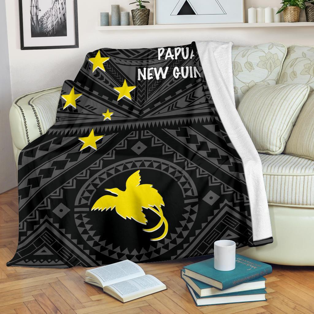 Papua New Guinea Premium Blanket - Flag With Polynesian Patterns (Black) - Polynesian Pride