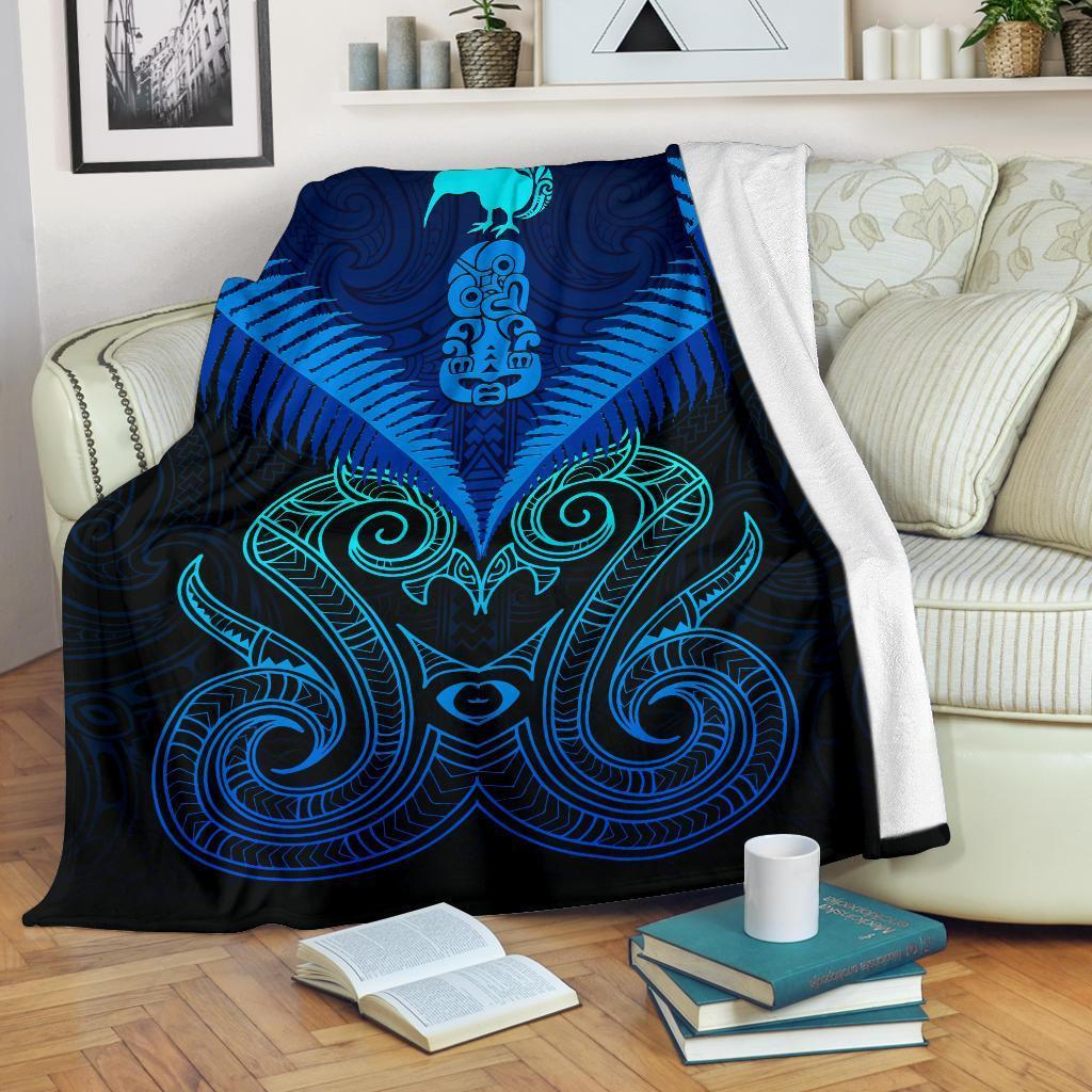 Maori Manaia New Zealand Premium Blanket Blue White - Polynesian Pride