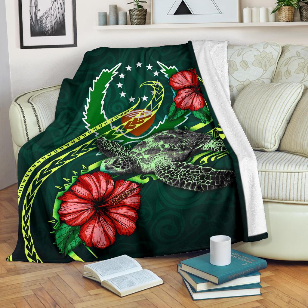 Pohnpei Polynesian Premium Blanket - Green Turtle Hibiscus White - Polynesian Pride