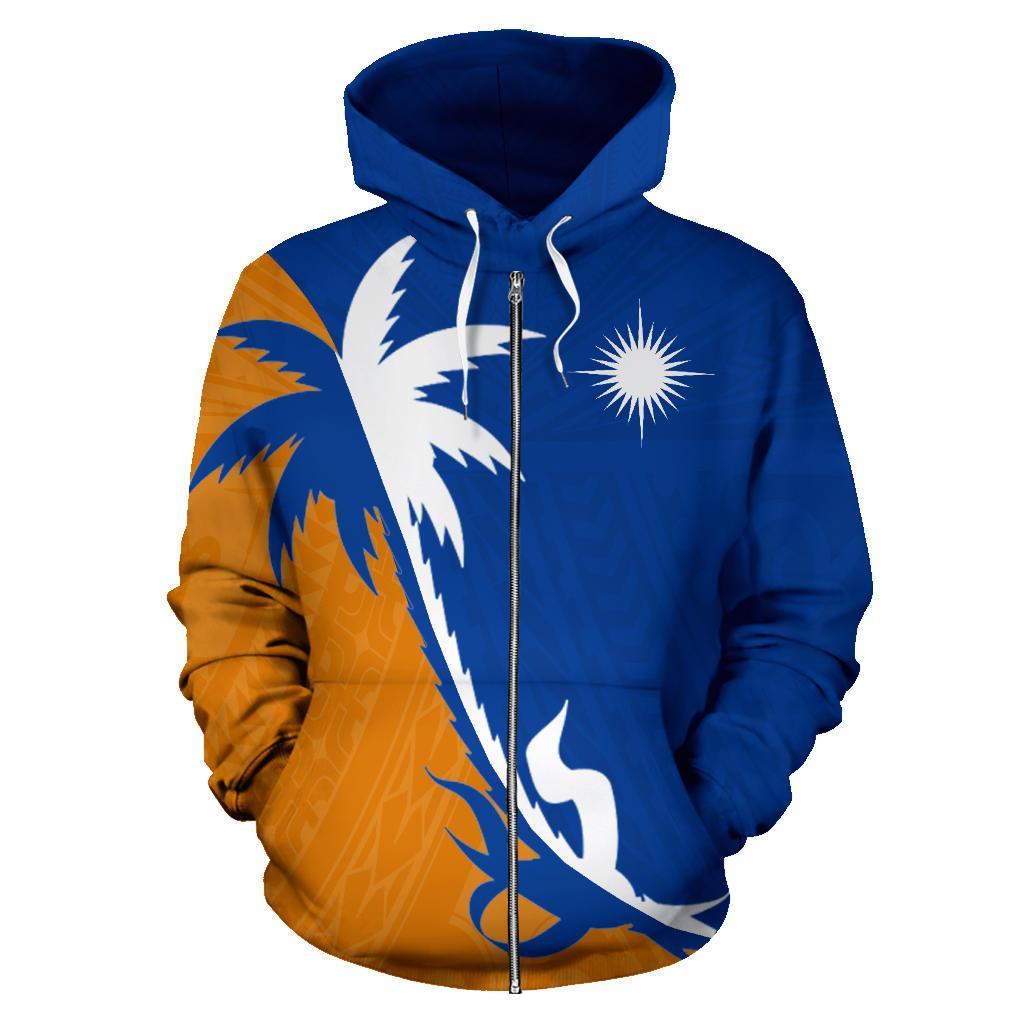 Marshall Islands Coconut Tree Zip up Hoodie Unisex Blue - Polynesian Pride