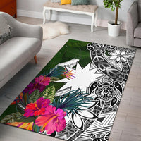 Nauru Area Rug White - Turtle Plumeria Banana Leaf - Polynesian Pride