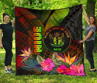 Niue Polynesian Premium Quilt - Hibiscus and Banana Leaves - Polynesian Pride