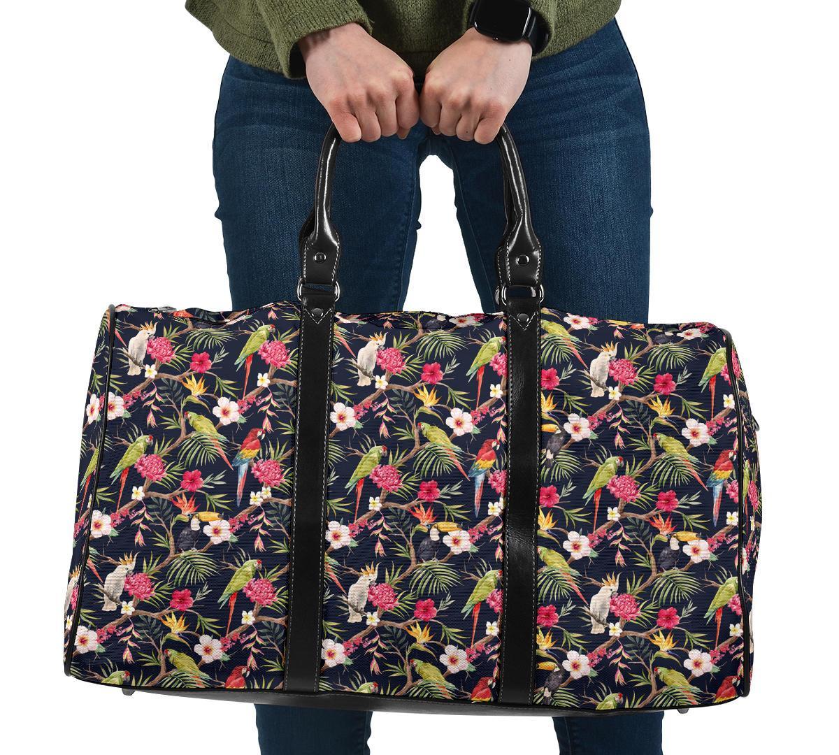 Tropical Hibiscus, Strelitzia Palm Leaves Hawaii Travel Bag Travel Bag One size Black - Polynesian Pride