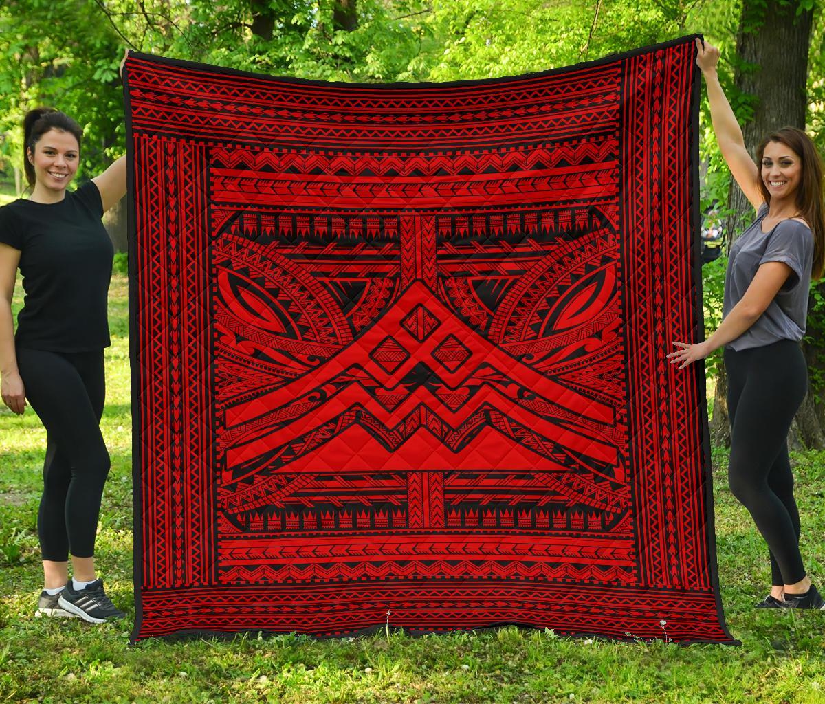 Hawaii Polynesian Mauna Kea Premium Quilt Red Red - Polynesian Pride