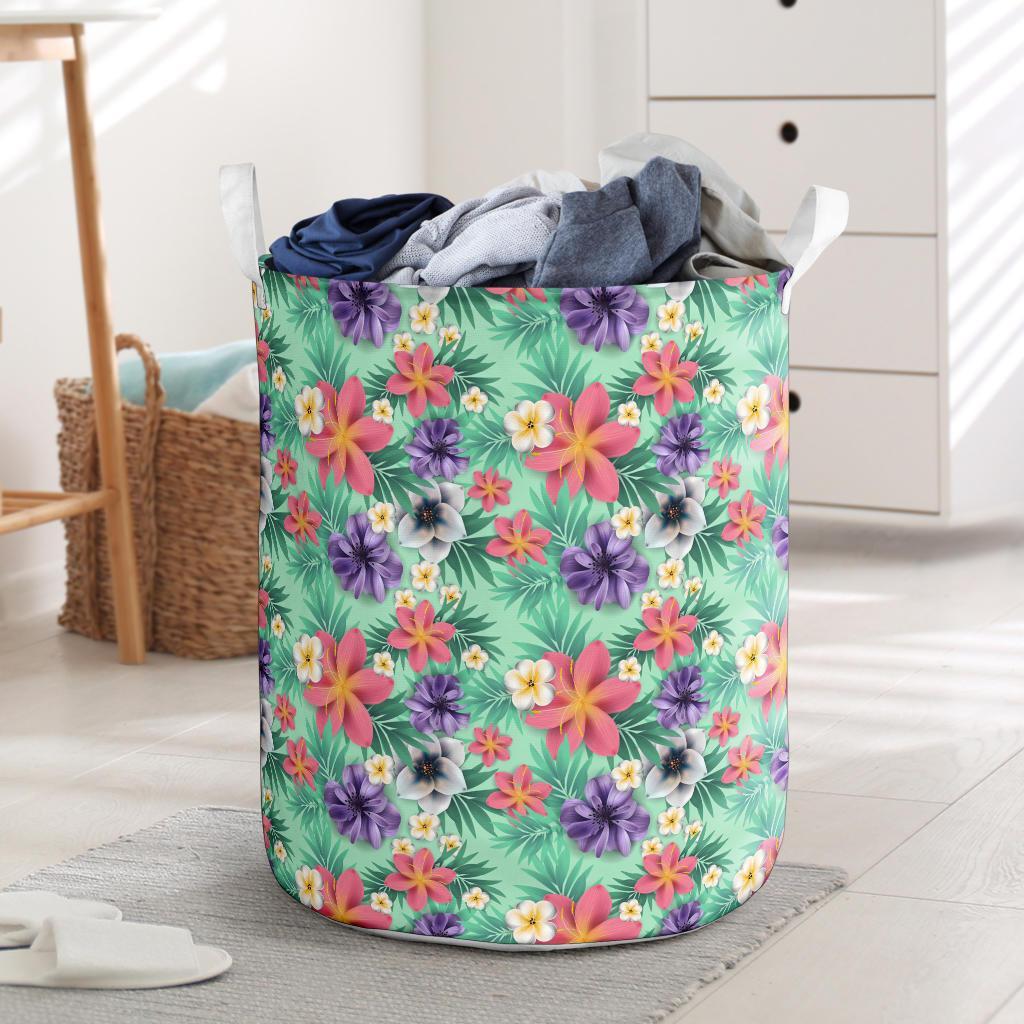 Hawaii Tropical flower, blossom cluster seamless pattern Tropical Flowers Palm Leaves Plant And Leaf Hawaii Laundry Basket Laundry Basket One Size Black - Polynesian Pride