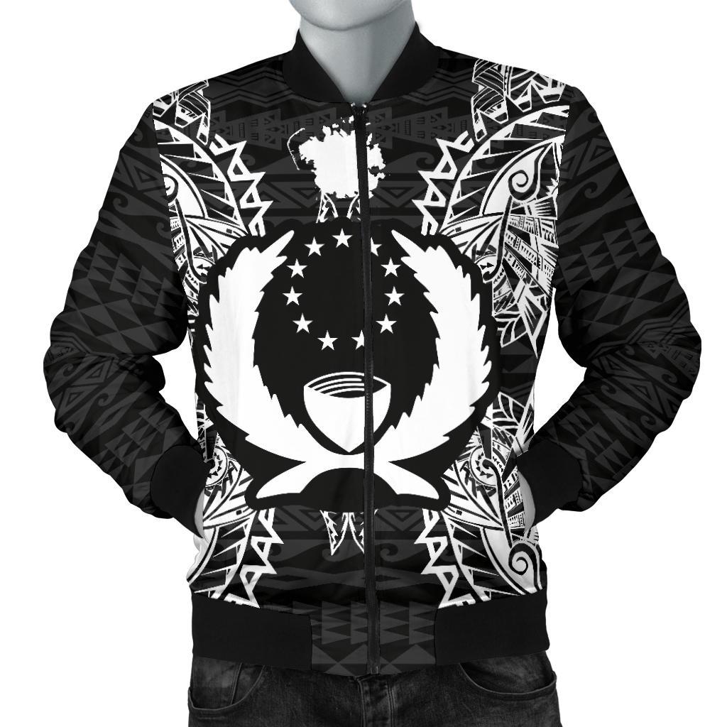 Pohnpei Polynesian Men's Bomber Jacket Map Black Black - Polynesian Pride
