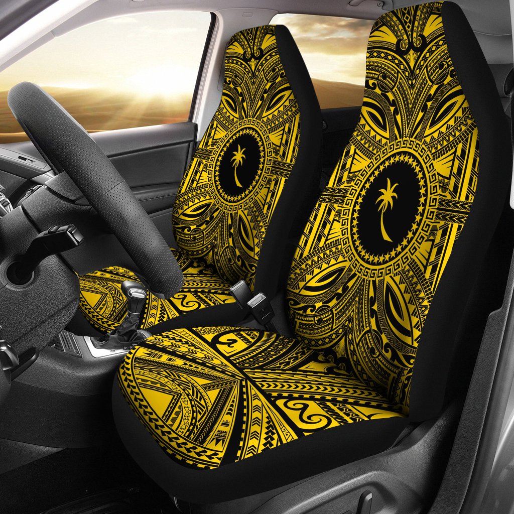 Chuuk Car Seat Cover - Chuuk Coat Of Arms Polynesian Gold Black Universal Fit Gold - Polynesian Pride