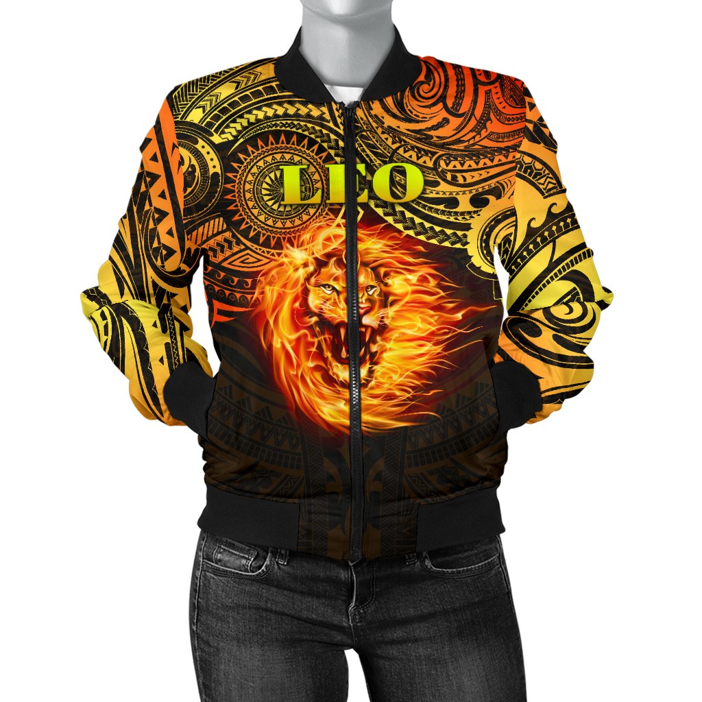 Sun In Leo Zodiac Women Bomber Jacket Polynesian Tattoo Unique Vibes Art - Polynesian Pride