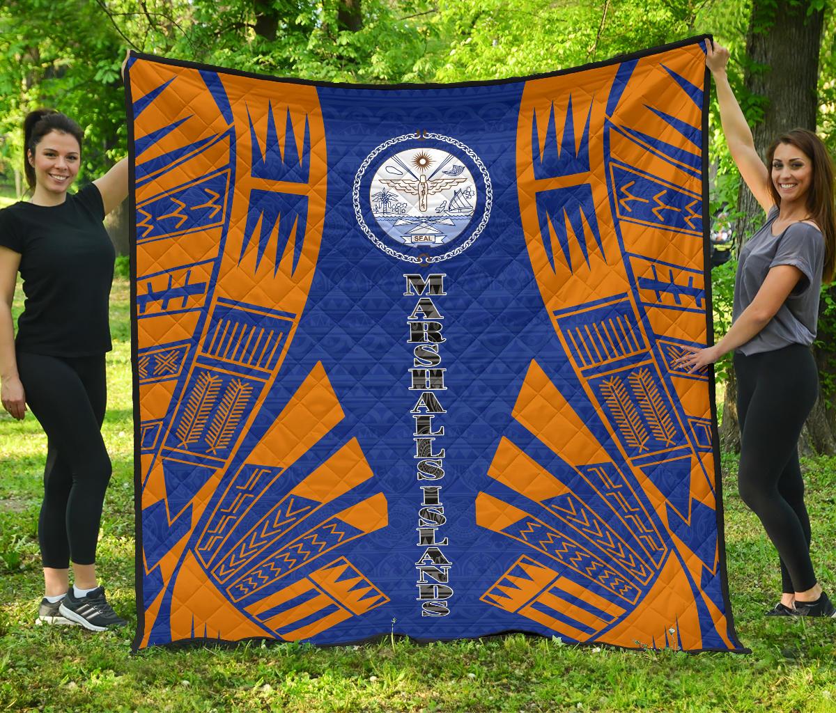 Marshall Islands Premium Quilt - Marshall Islands Seal Polynesian Orange Tattoo - Polynesian Pride