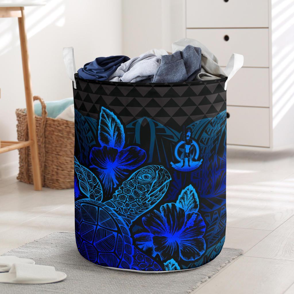 Vanuatu Laundry Basket - Polynesian Turtle Hibiscus Blue Laundry Basket One Size Blue - Polynesian Pride
