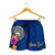 American Samoa Polynesian Custom Personalised Women's Shorts - Floral With Seal Blue - Polynesian Pride