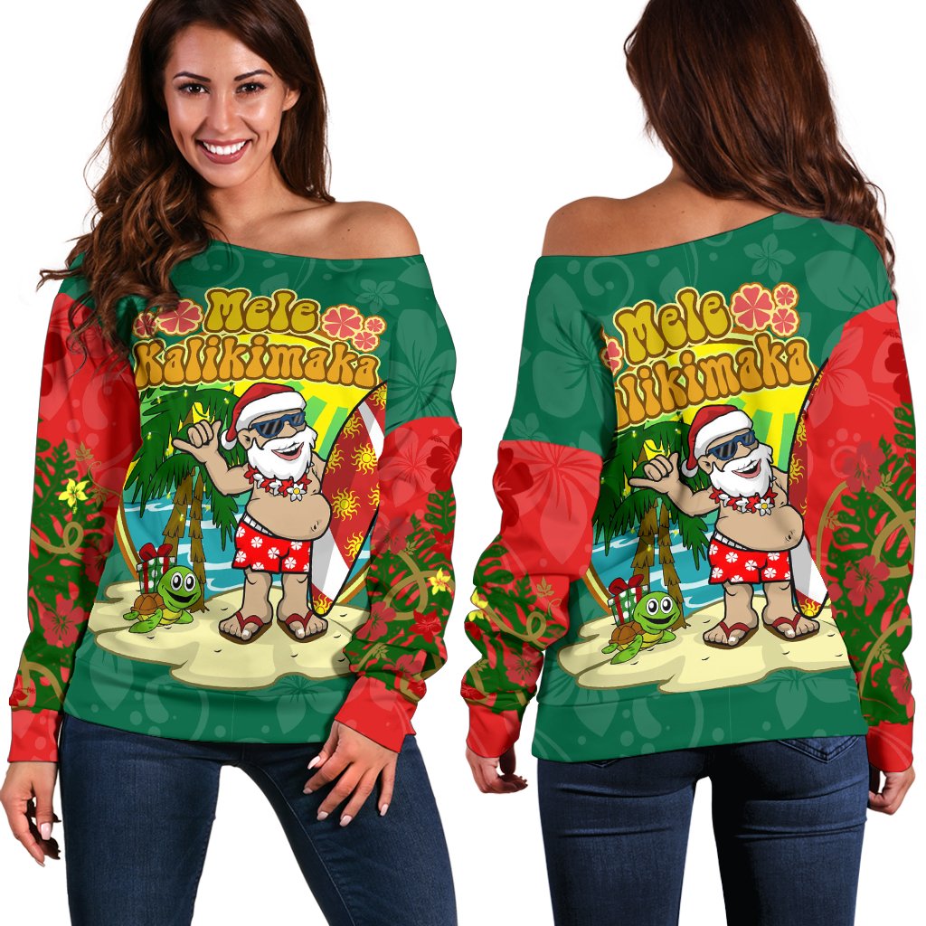 Polynesian Hawaii Women's Off Shoulder Sweater - Santa Claus Art - Polynesian Pride