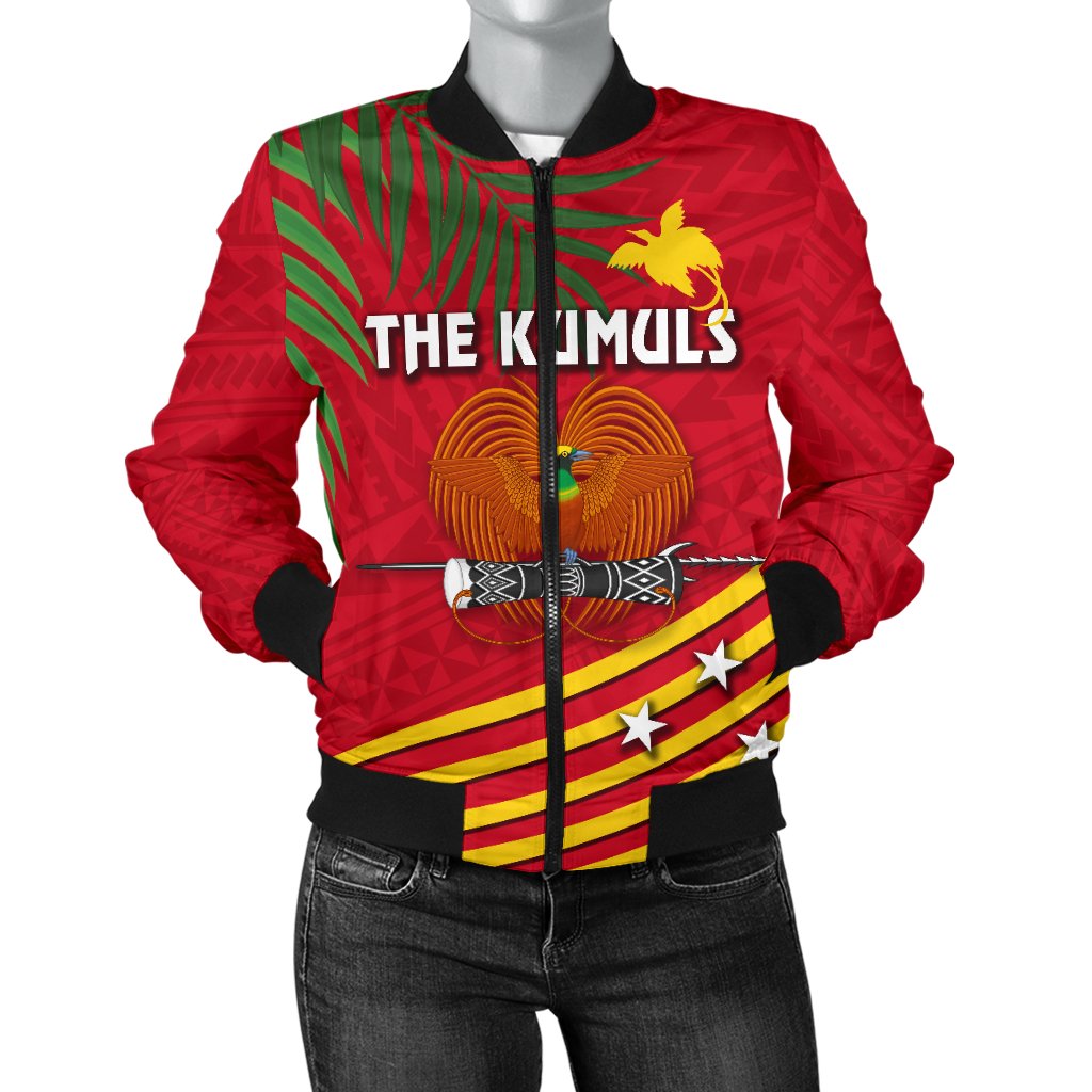 Papua New Guinea Rugby Women Bomber Jacket Coconut Leaves - The Kumuls Red - Polynesian Pride