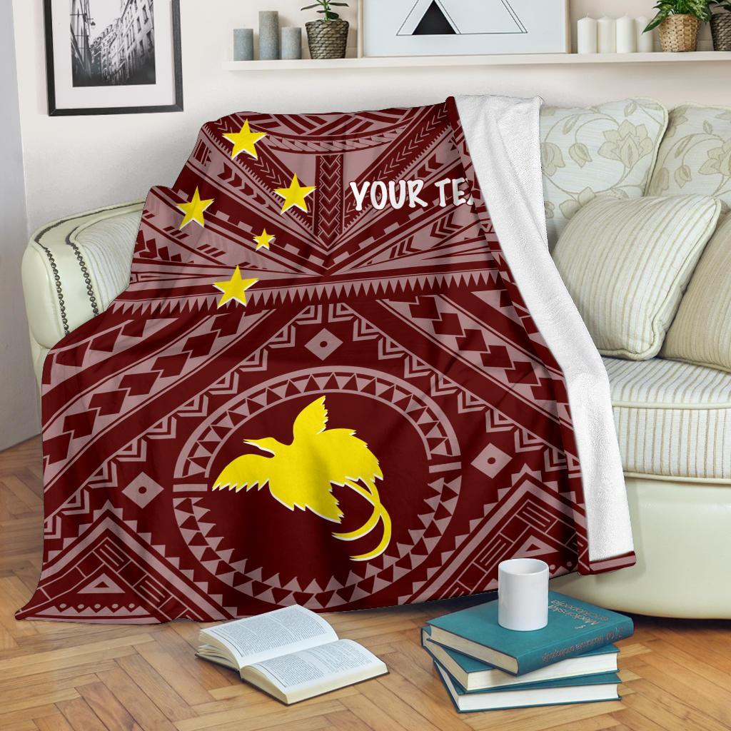 Papua New Guinea Personalised Premium Blanket - Flag With Polynesian Patterns (Red) - Polynesian Pride