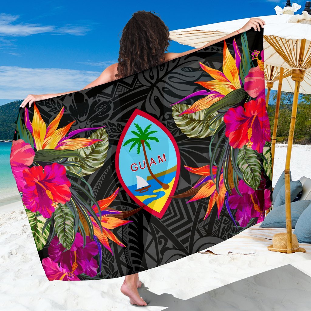 Guam Sarong - Polynesian Hibiscus Pattern Women One Size Black - Polynesian Pride