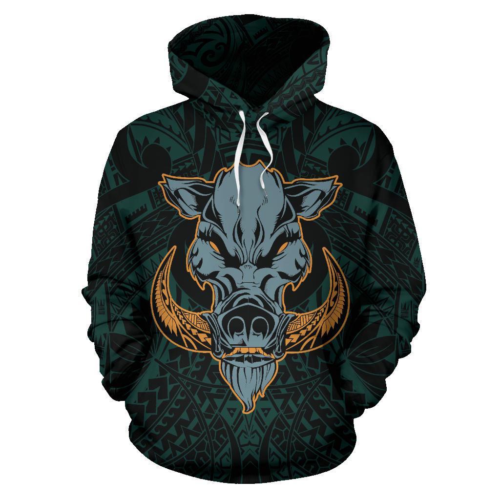 Polynesian Kamapuaa Flag of Hawaii Hoodie Turquoise Hawaiian Mythology Style - Polynesian Pride