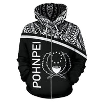 Pohnpei All Over Zip up Hoodie Micronesia Black Curve Style - Polynesian Pride