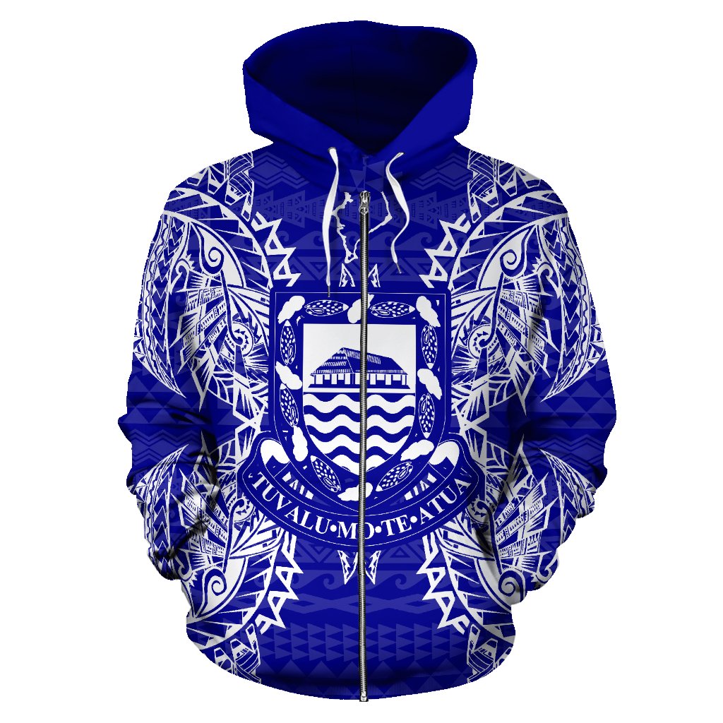 Tuvalu Polynesian All Over Zip up Hoodie Map Blue - Polynesian Pride