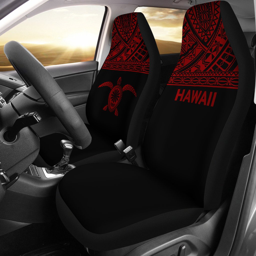 Hawaii Car Seat Covers - Polynesian Turtle Tattoo Red Horizontal Universal Fit Red - Polynesian Pride