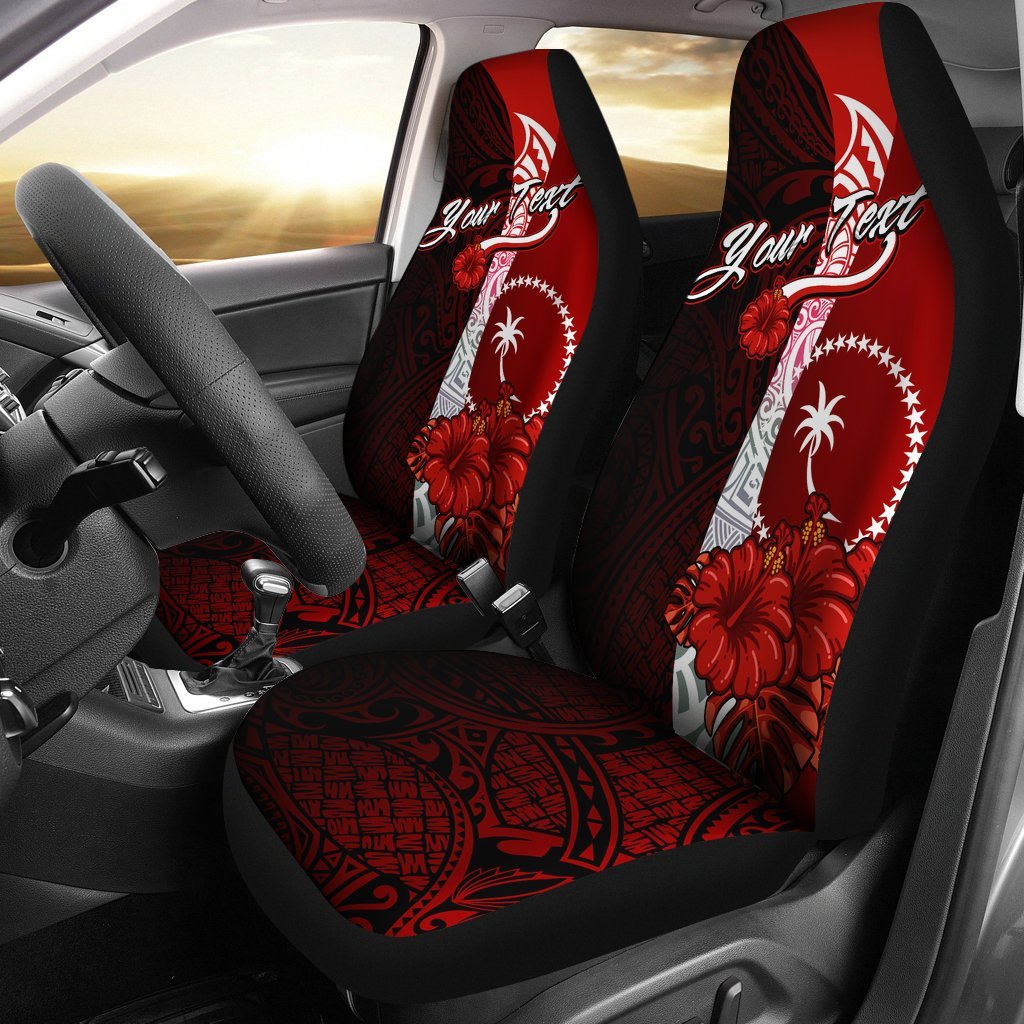 Chuuk Micronesia Custom Personalised Car Seat Covers - Coat Of Arm With Hibiscus Universal Fit Red - Polynesian Pride