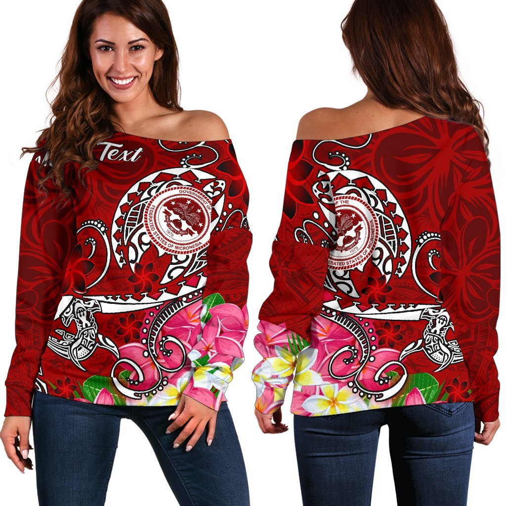 FSM Custom Personalised Women's Off Shoulder Sweater - Turtle Plumeria (Red) Red - Polynesian Pride