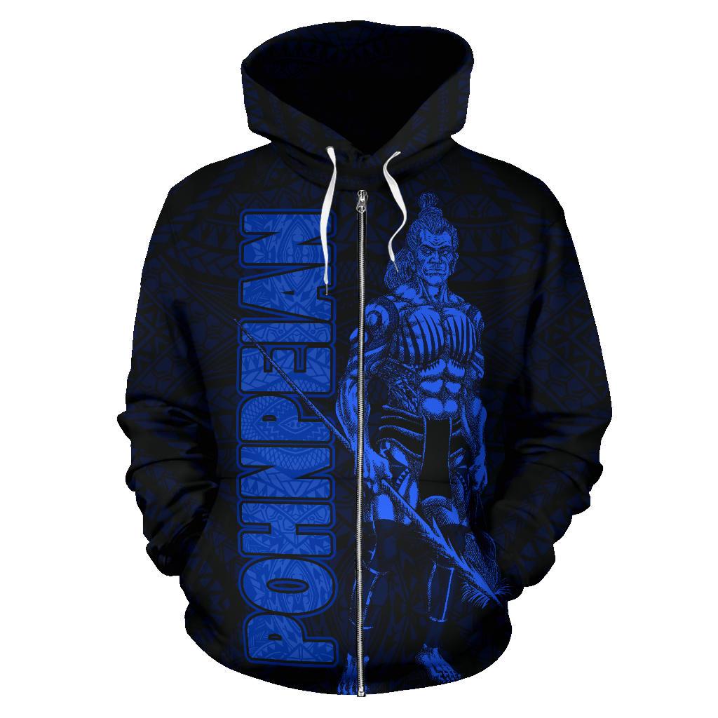 Pohnpei Zip up Hoodie Micronesia Pohnpeian Warrior Blue - Polynesian Pride