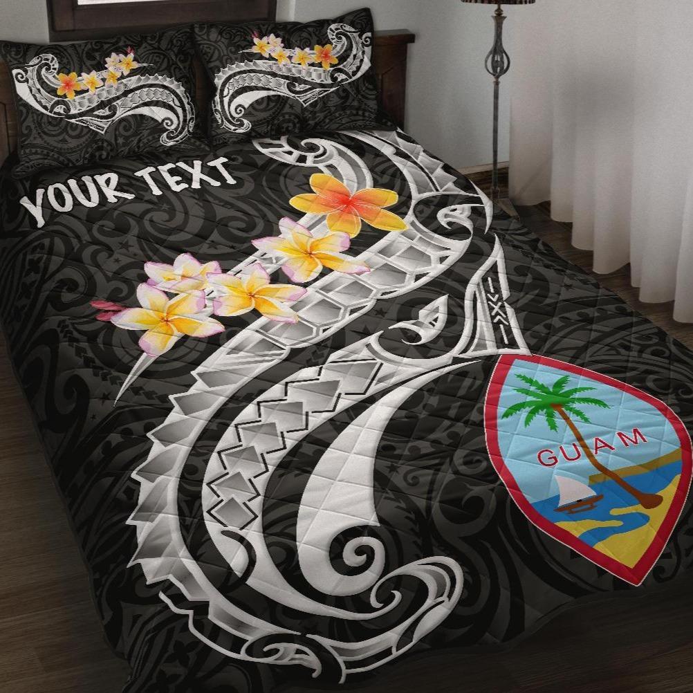 Guam Personalised Quilt Bed Set - Guam Seal Polynesian Patterns Plumeria (Black) Black - Polynesian Pride