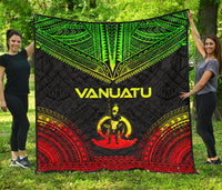 Vanuatu Premium Quilt - Vanuatu Coat Of Arms Polynesian Chief Reggae Version - Polynesian Pride