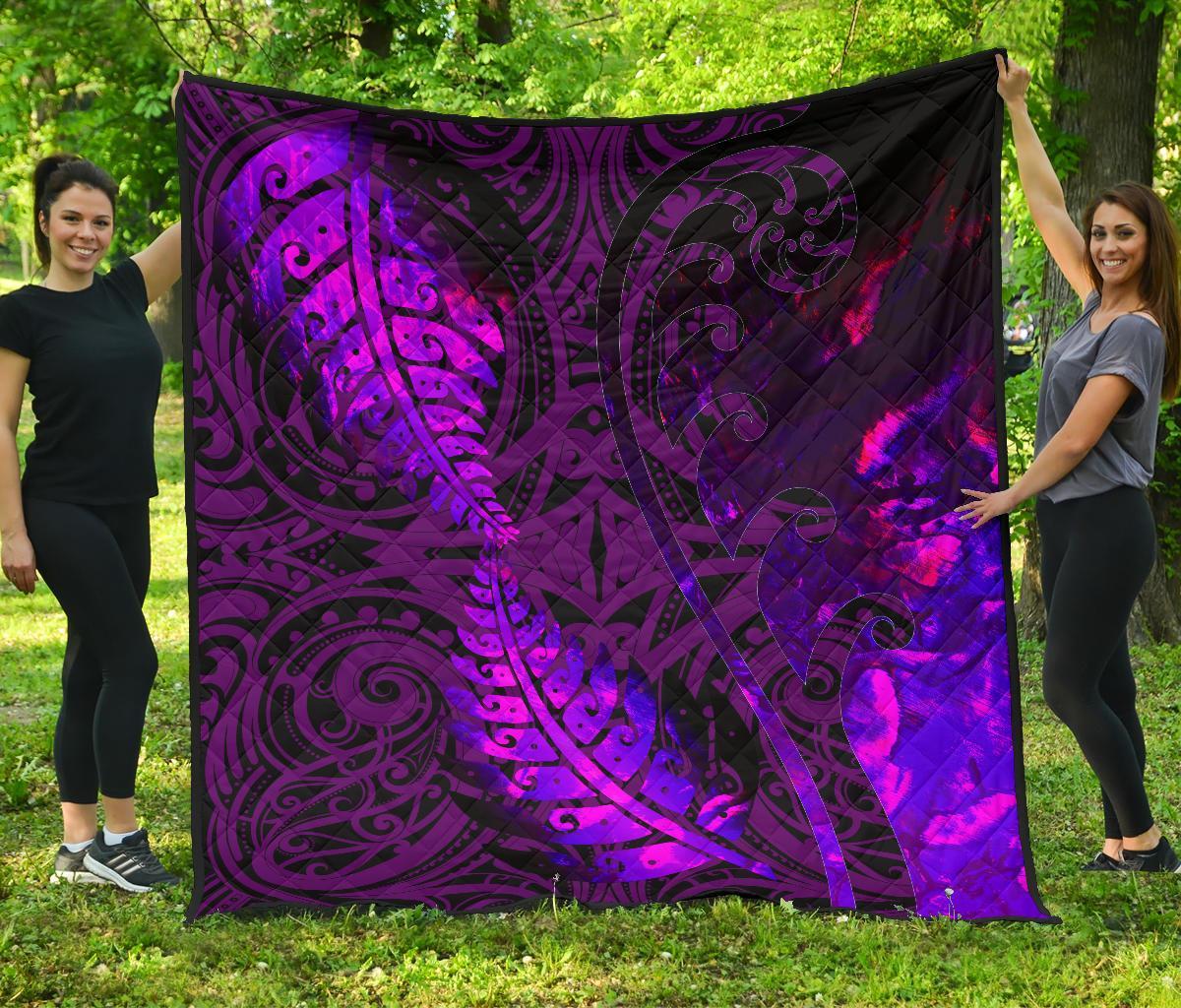 Aotearoa Maori Premium Quilt Silver Fern Koru Vibes Purple - Polynesian Pride