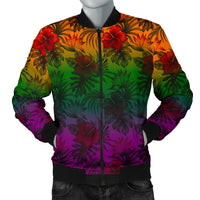 Polynesian Men's Bomber Jacket - Green Hibiscus Patterns Red - Polynesian Pride