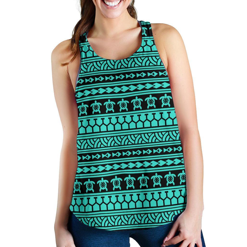 Polynesian Tattoo Tribal Turquoise Women's Racerback Tank Top Turquoise - Polynesian Pride