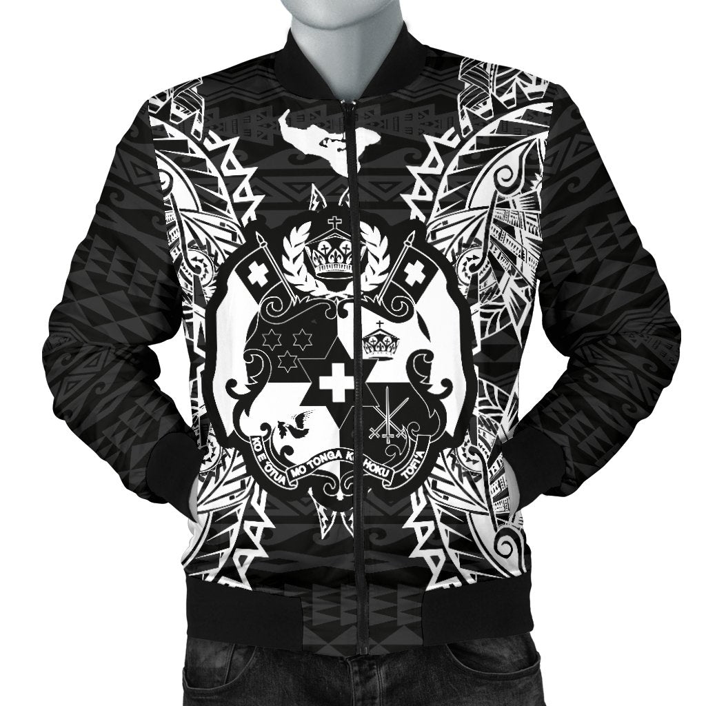 Tonga Polynesian Men's Bomber Jacket Map Black Black - Polynesian Pride