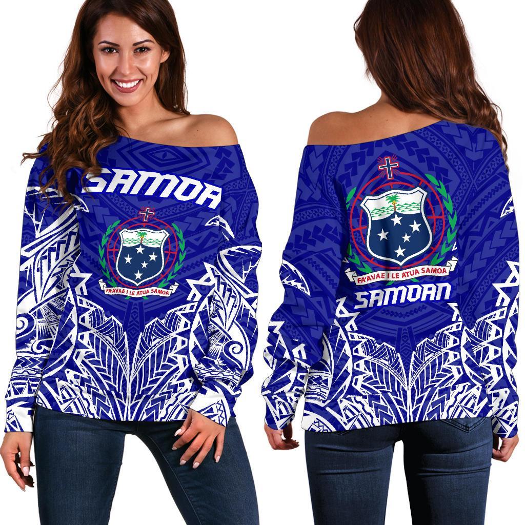 Samoa Premium Off Shoulder Sweater A7 Blue - Polynesian Pride