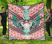 Hawaii Turtle Kanaka Hibiscus Tropical Polynesian Premium Quilt - Sweet Style - AH Pink - Polynesian Pride
