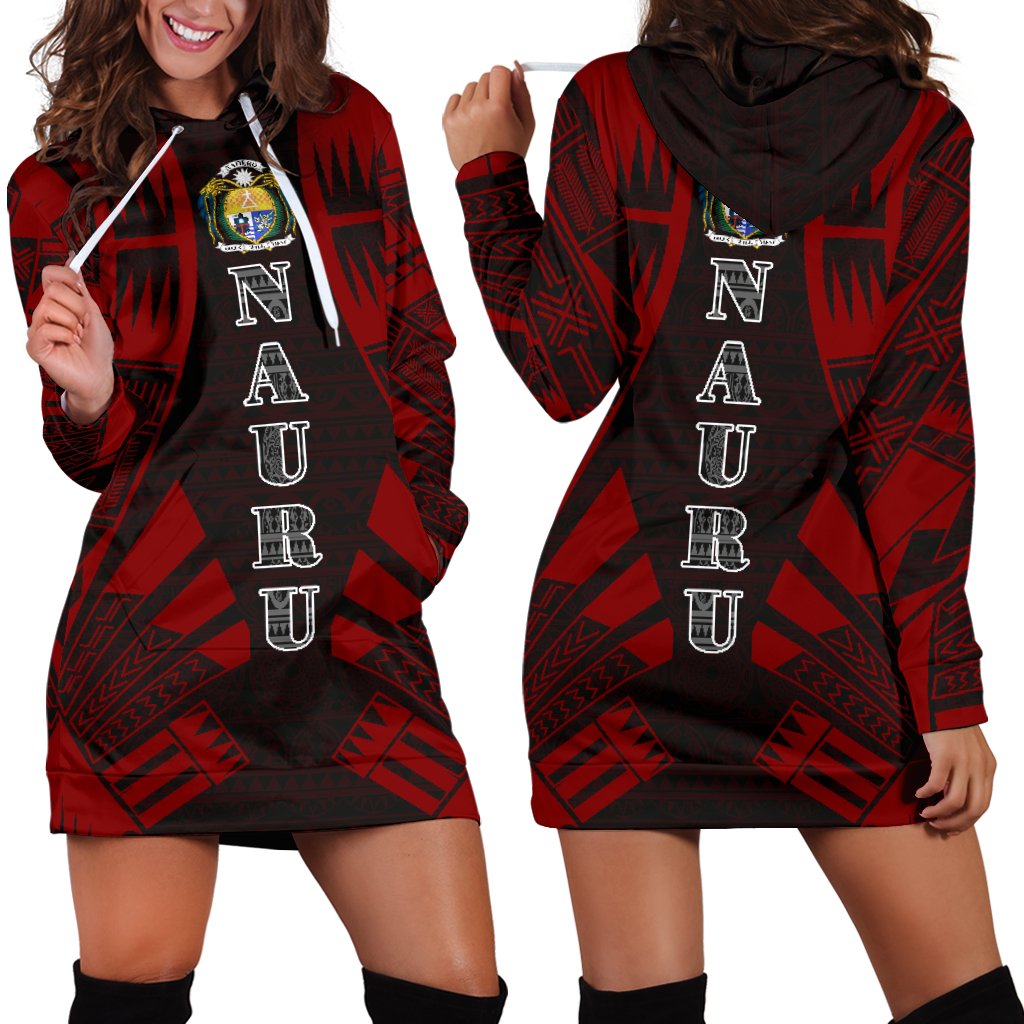 Nauru Hoodie Dress - Polynesian Tattoo Red Red - Polynesian Pride